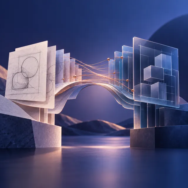 Artwork: glass interface planes bridged to paper sketches by copper threads